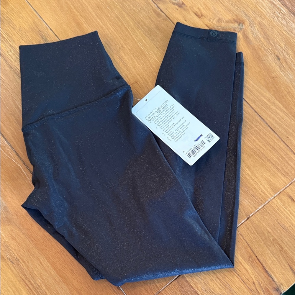 Black shimmer Lululemon align high rise leggings 25”, new with tag, size 4